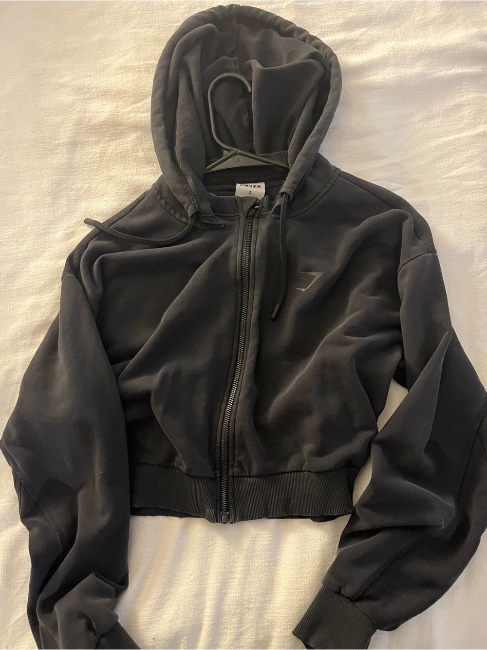 Gymshark Cropped Black Zip-Up Hoodie with Hood